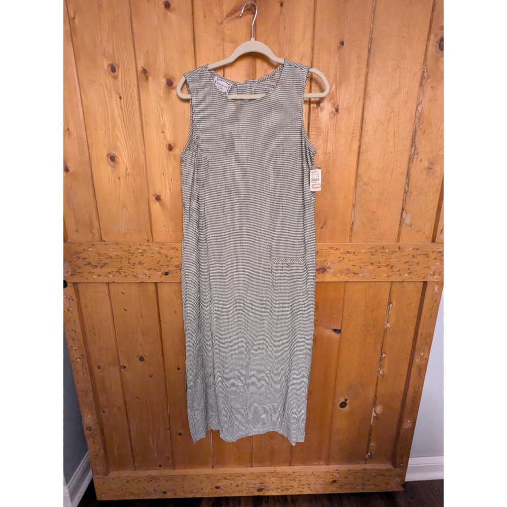 Vintage Dressing Clio Gingham Midi Dress Black White Button Back NWT L D78A399H